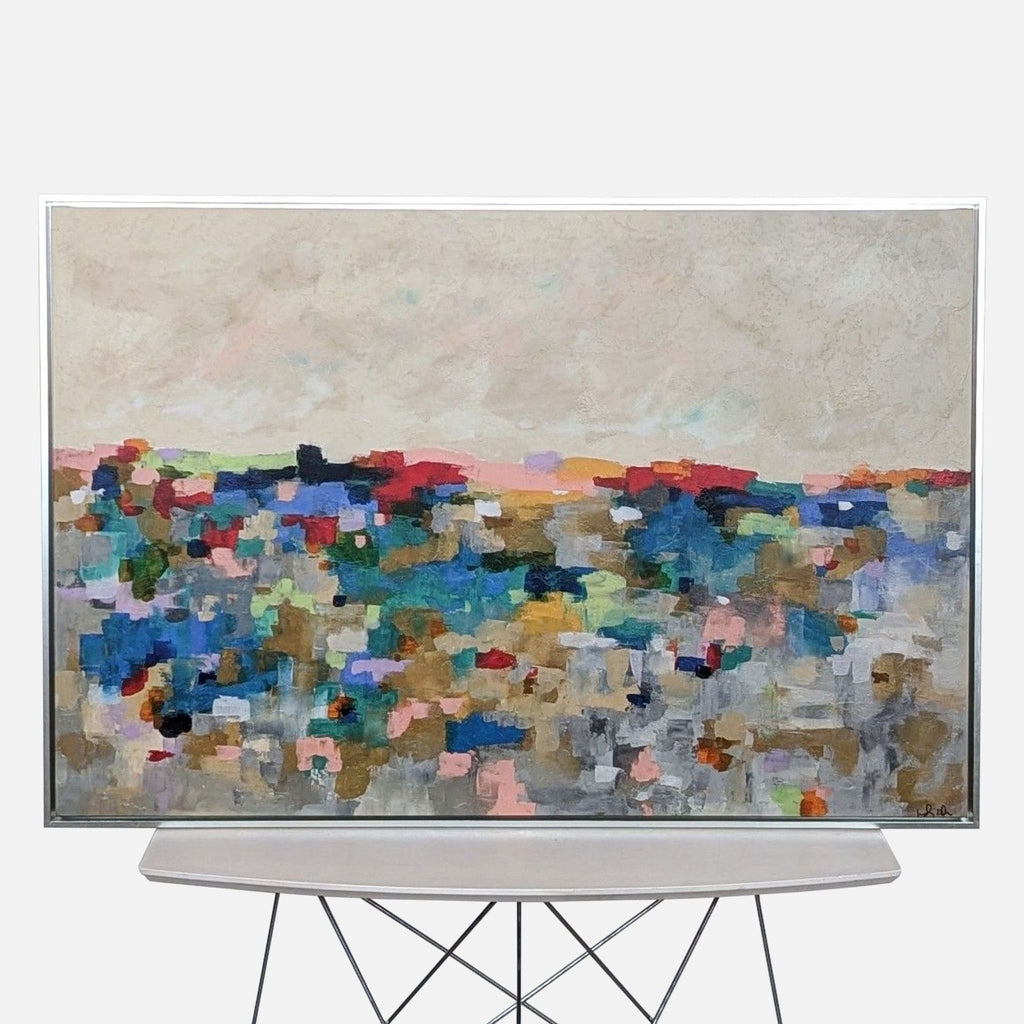 a painting of a table with a flower arrangement 