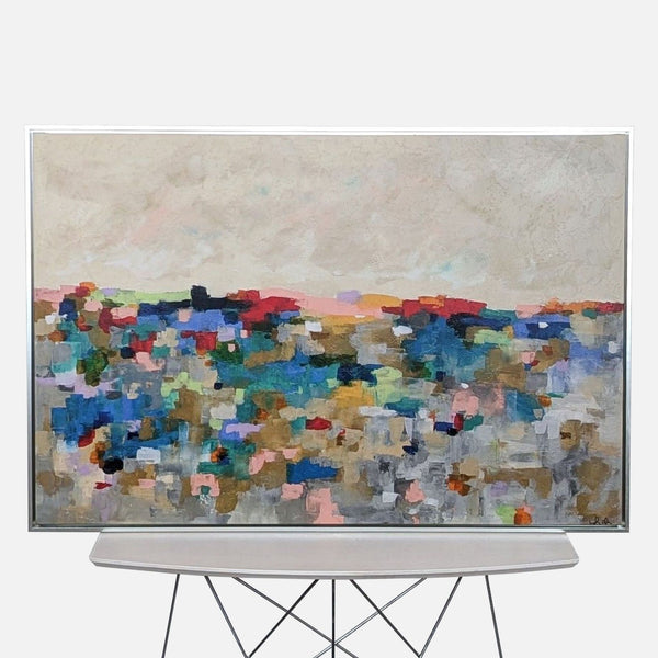 a painting of a table with a flower arrangement 
