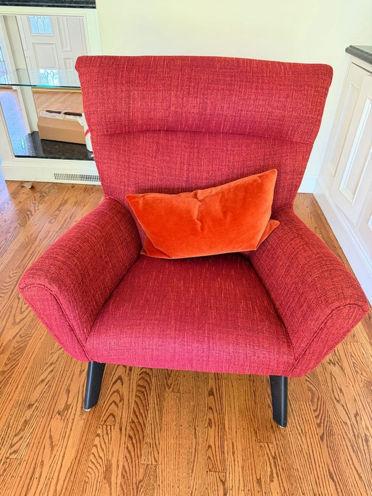 Modern grey lounge chair from Room & Board Boden collection, featuring sleek cushions and clean lines.
