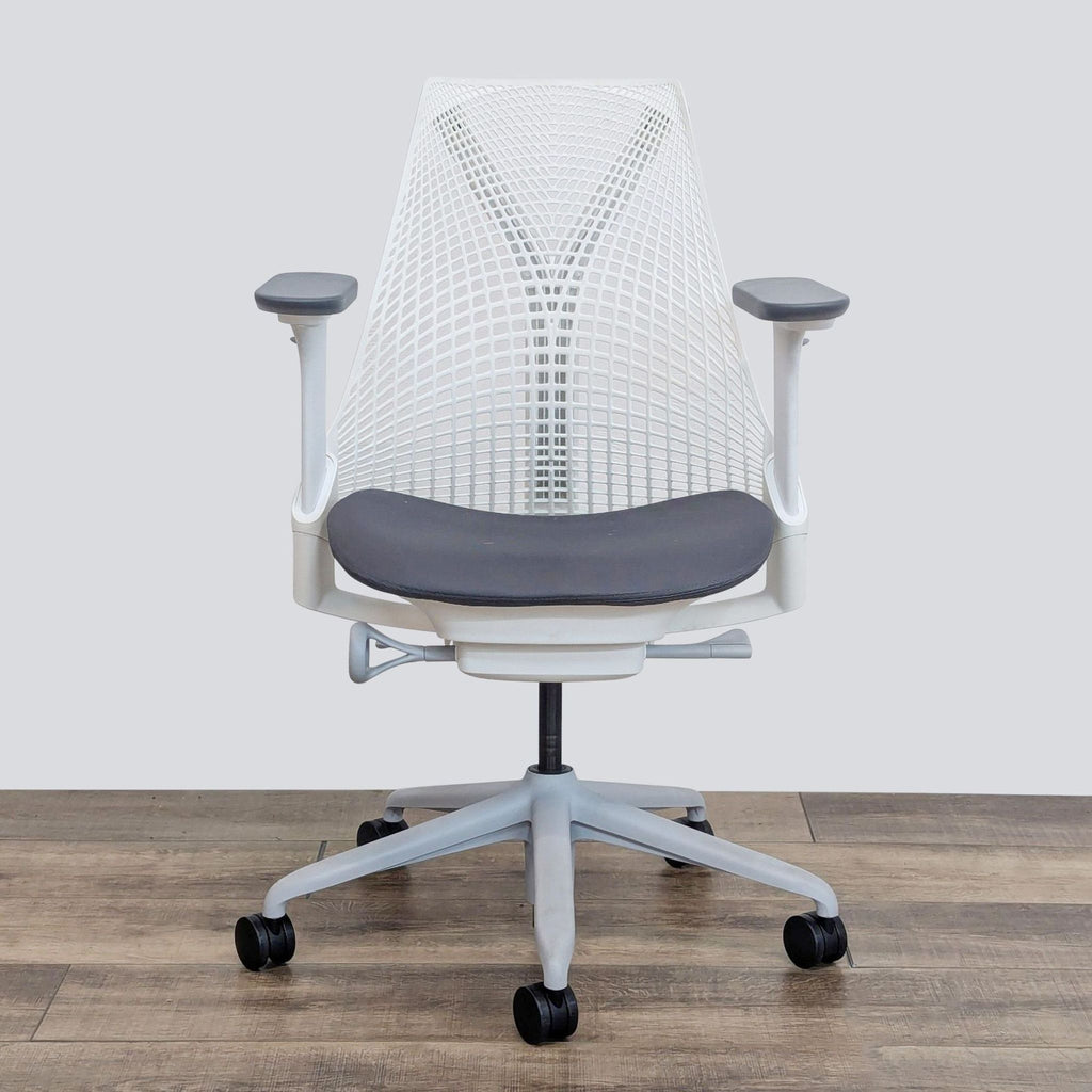 a chair with a black chair frame 