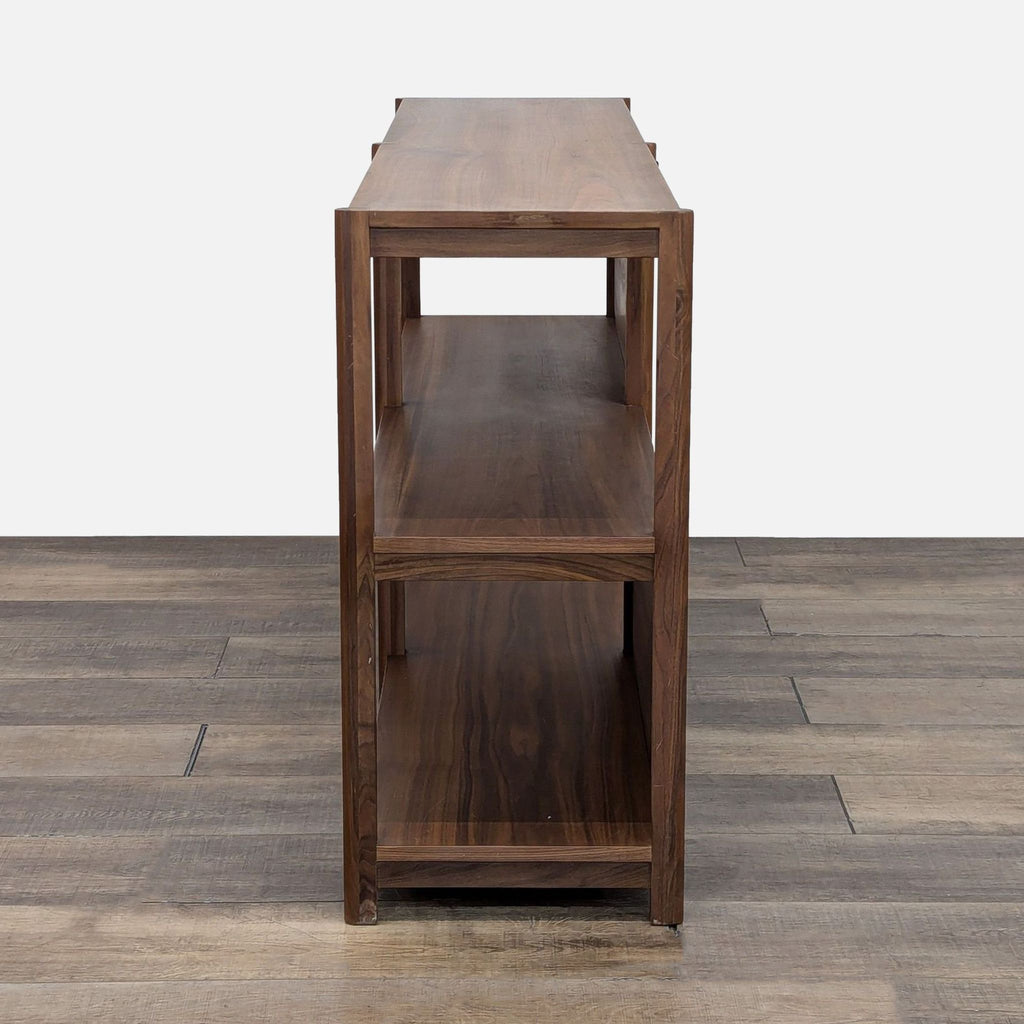 a wooden cabinet with a wooden shelf on it 