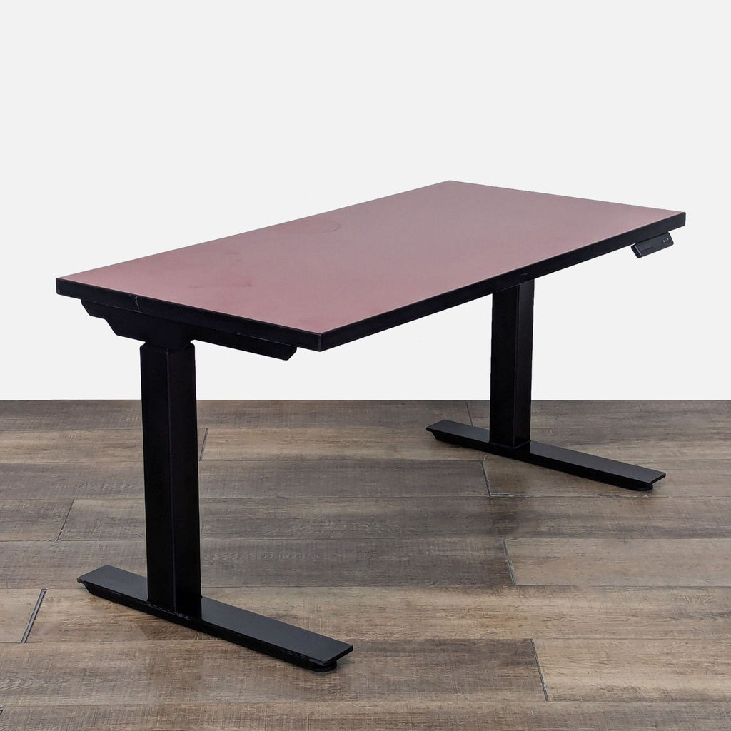 Modern Adjustable Height Desk with Dark Red Top