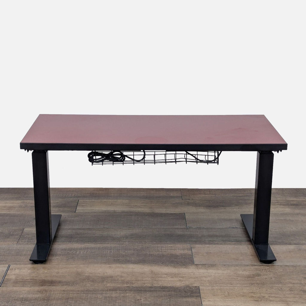 Modern Adjustable Height Desk with Dark Red Top