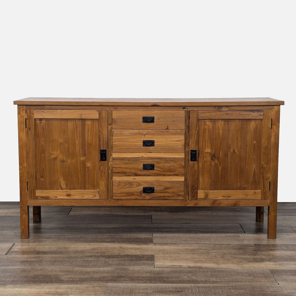 a wooden cabinet with a wooden head board 