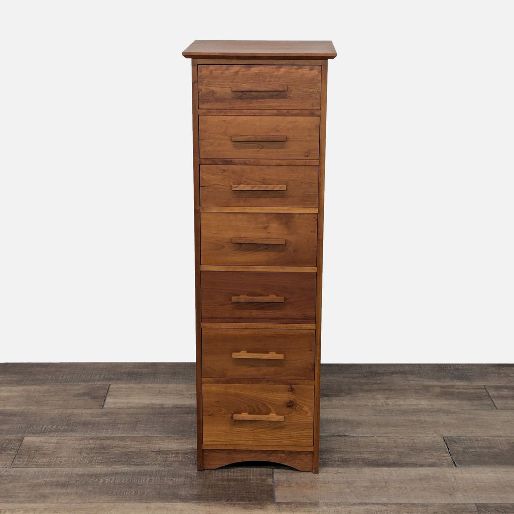 a wooden cabinet with a wooden head board 