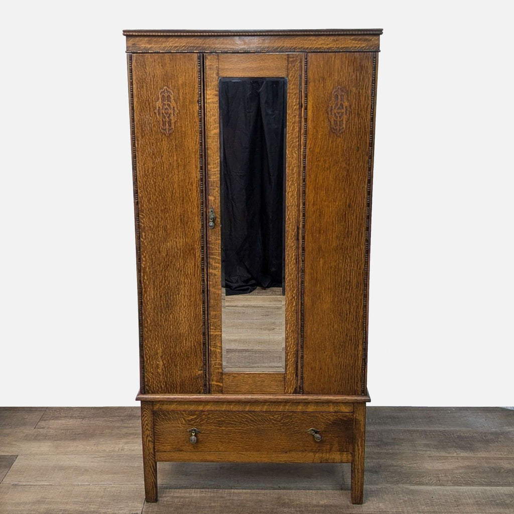 a wooden cabinet with a wooden floor 