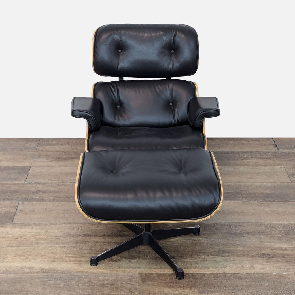 a black chair with a black leather seat 