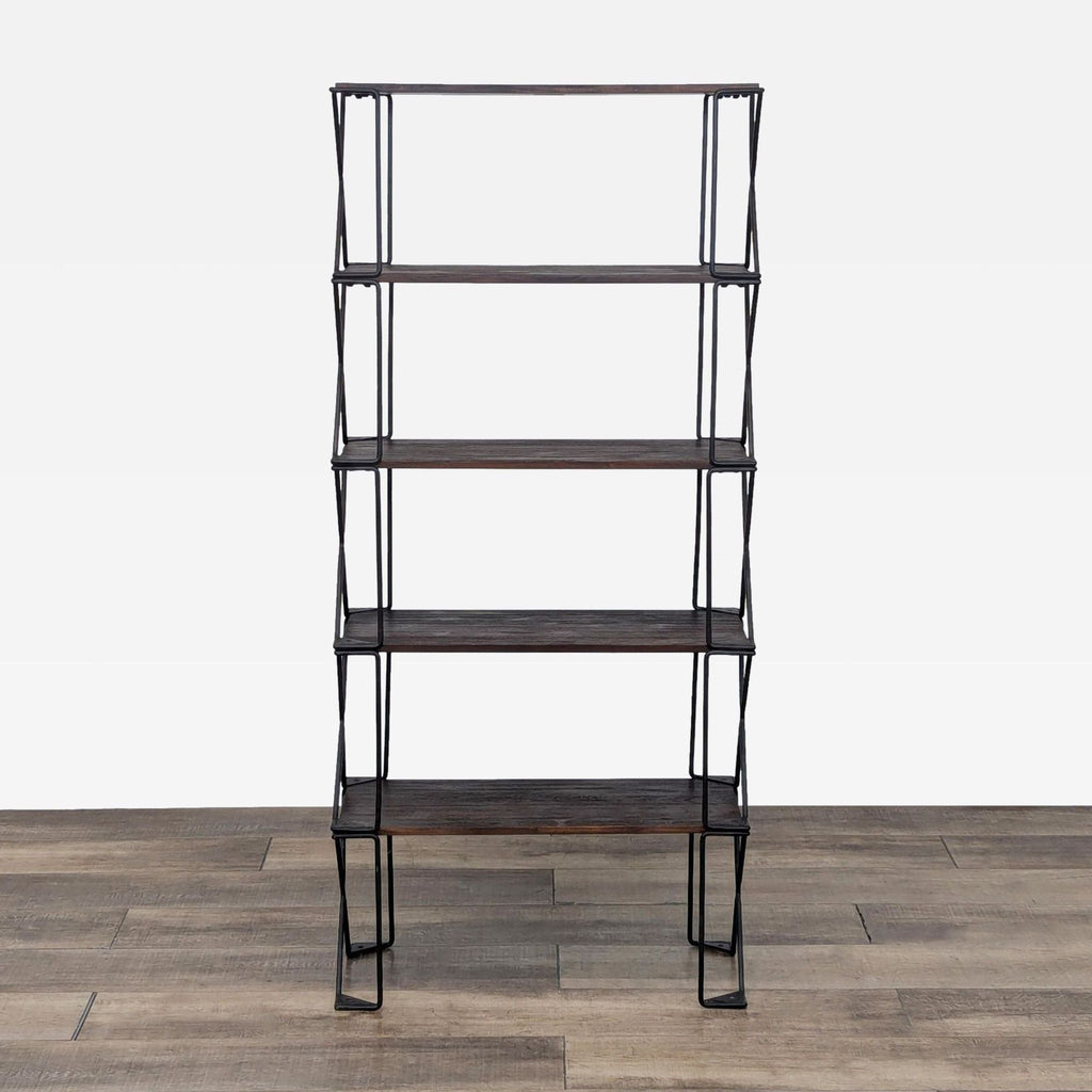 a wooden shelf with a bunch of different colored shelves 