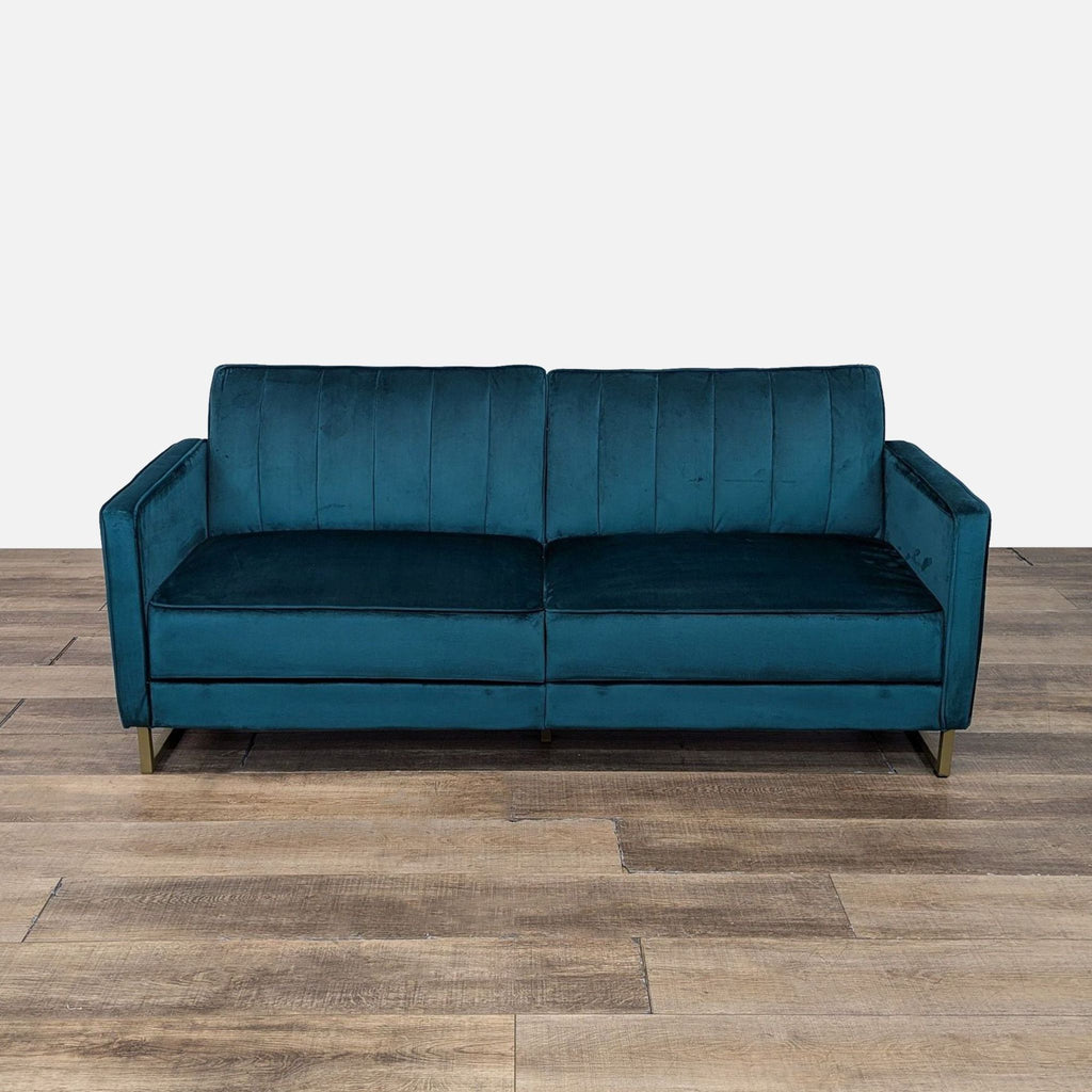 a couch with a blue couch cushions and a blue couch cushion 