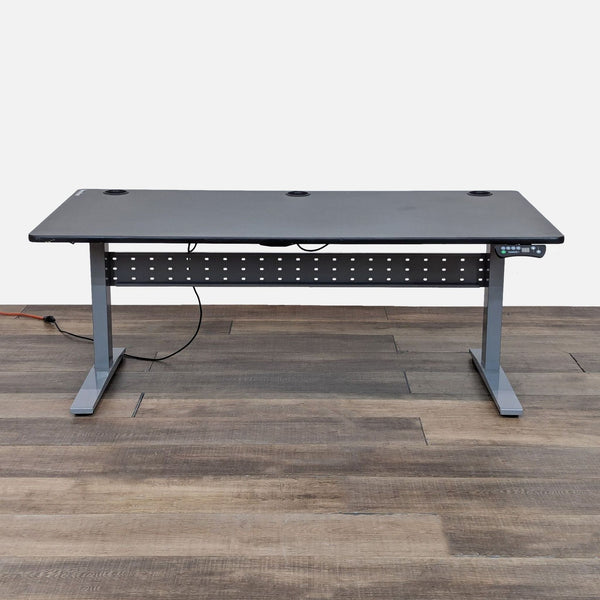 a bench sitting on top of a wooden floor 