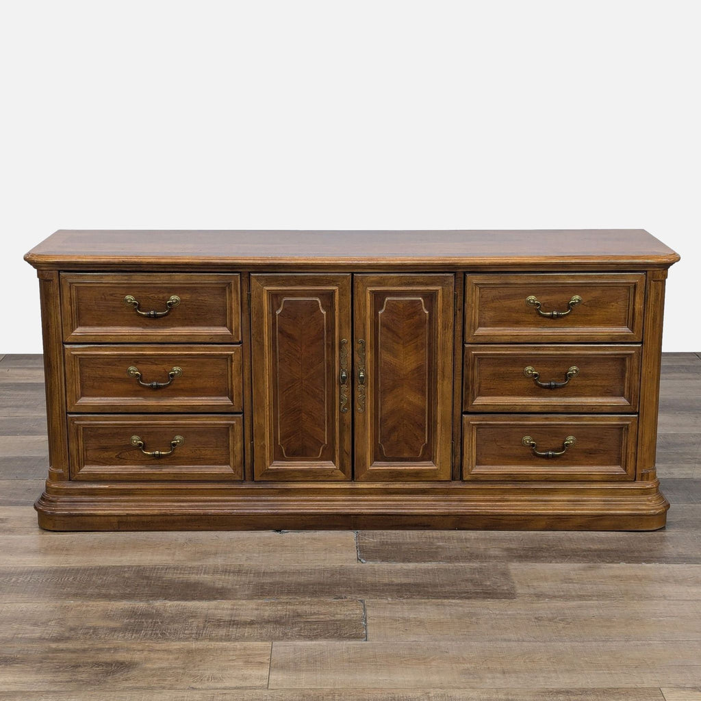 a wooden cabinet with a wooden head board 