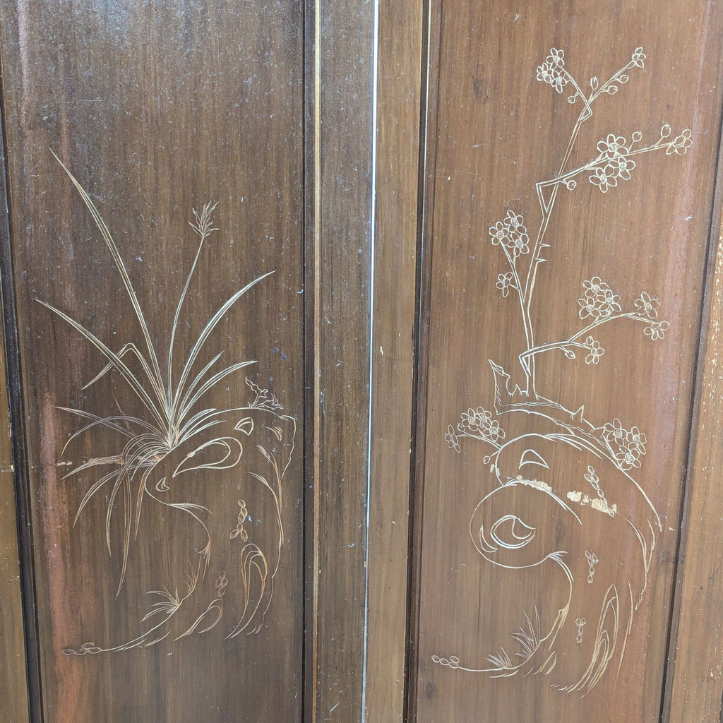 Vintage Four Panel Hand-Carved Chinese Screen/Room Divider