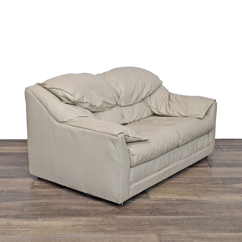 Plush Leather Beige Loveseat