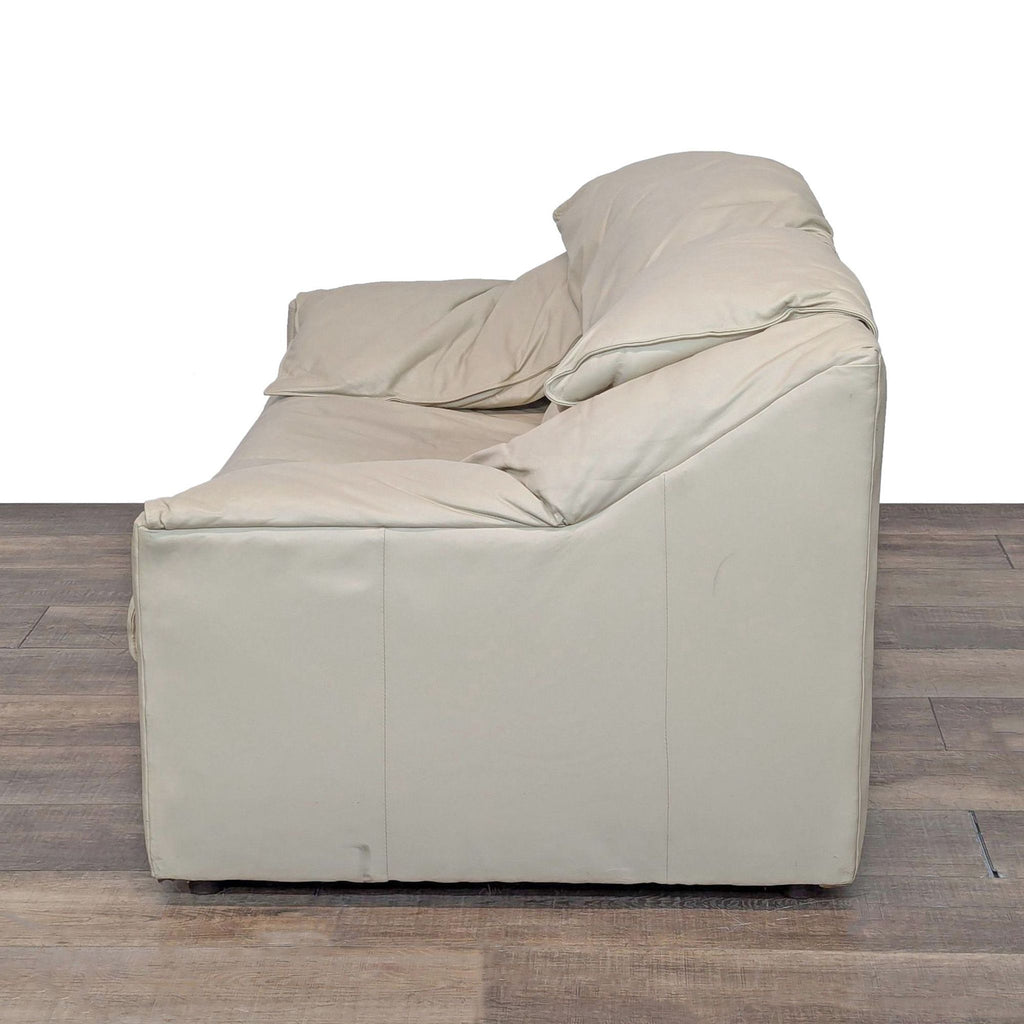 Plush Leather Beige Loveseat