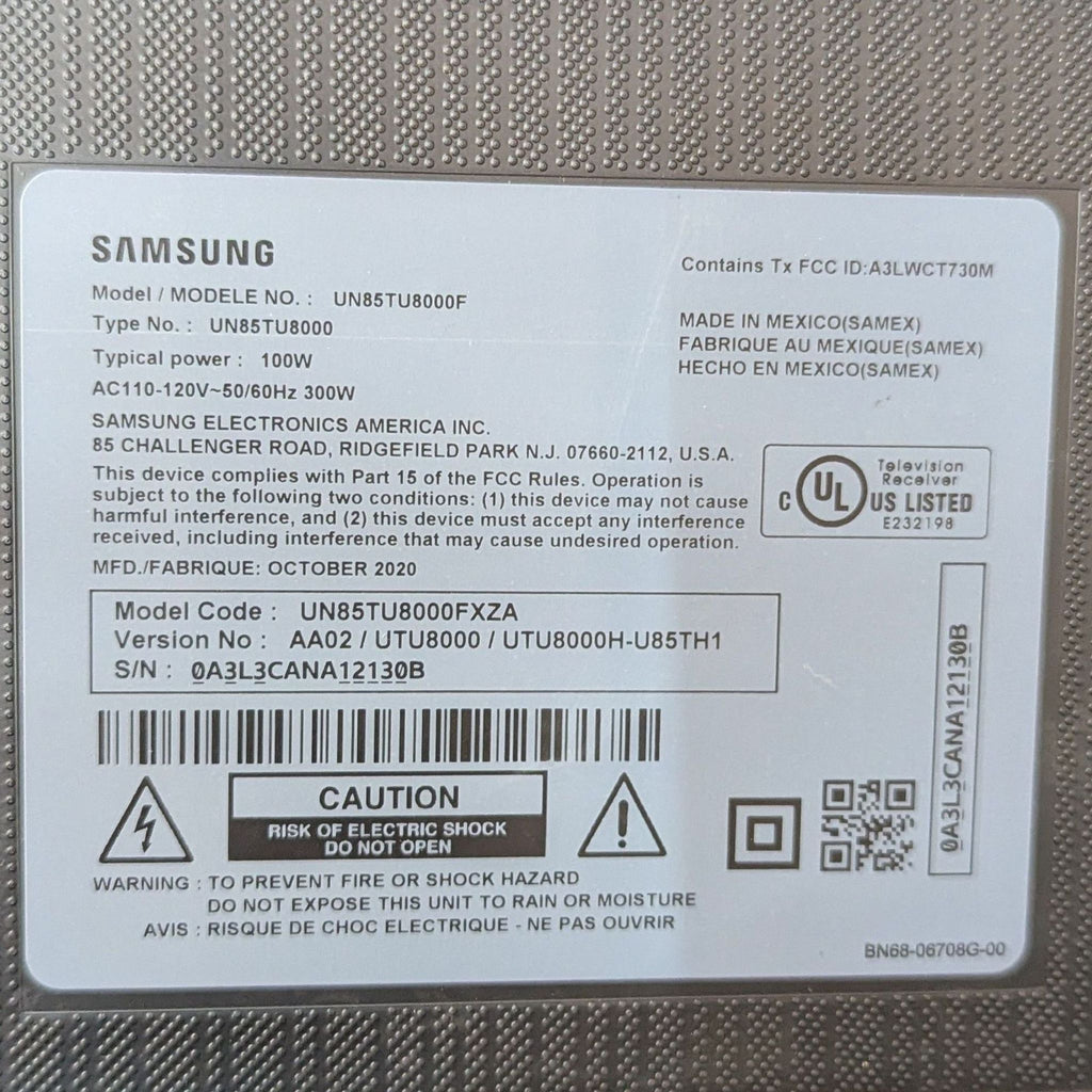 Samsung 85" Flat Screen TV UN85TU8000F