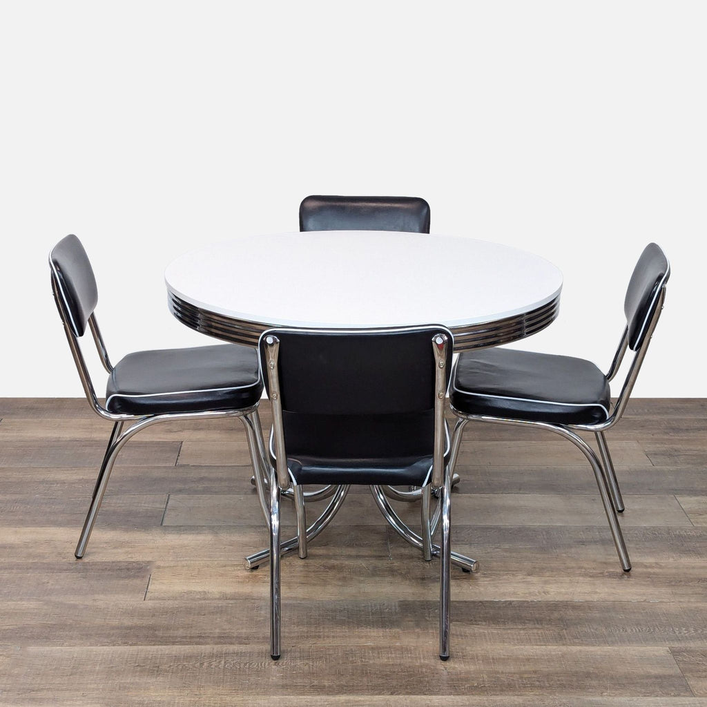 Coaster Retro 5-Piece Black and White Round Dining Set with Chrome Accents