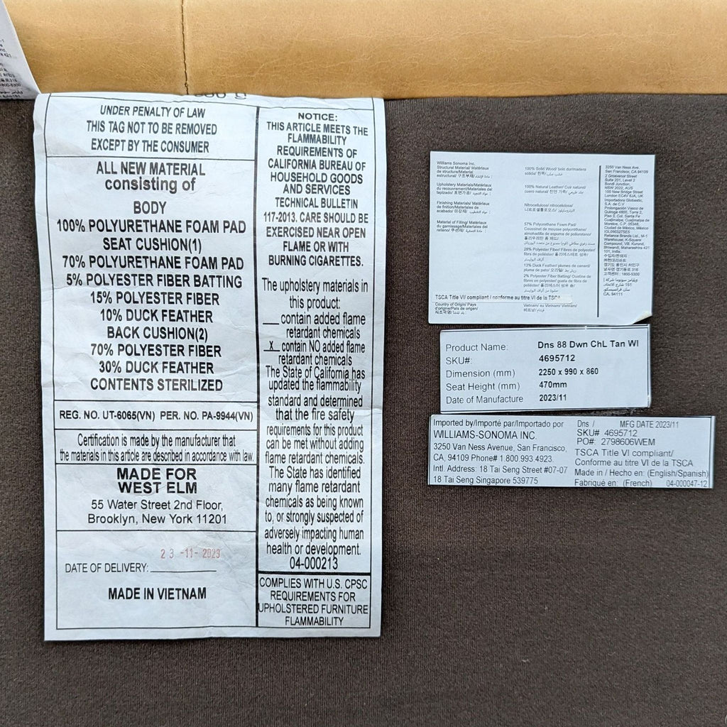 West Elm Dennes 88” Modern Leather Sofa