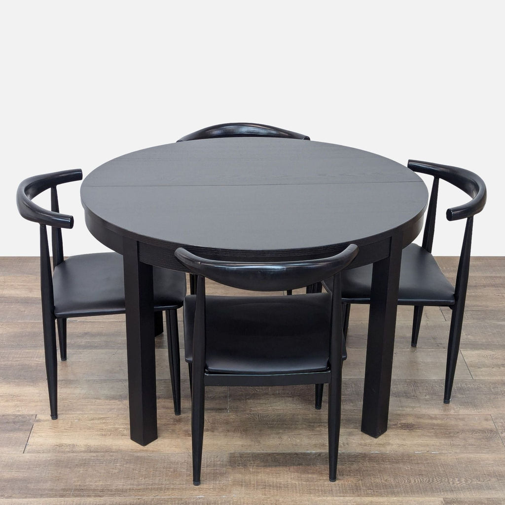 IKEA Black Modern Bjursta Round Extendable Dining Set with 4 Chairs