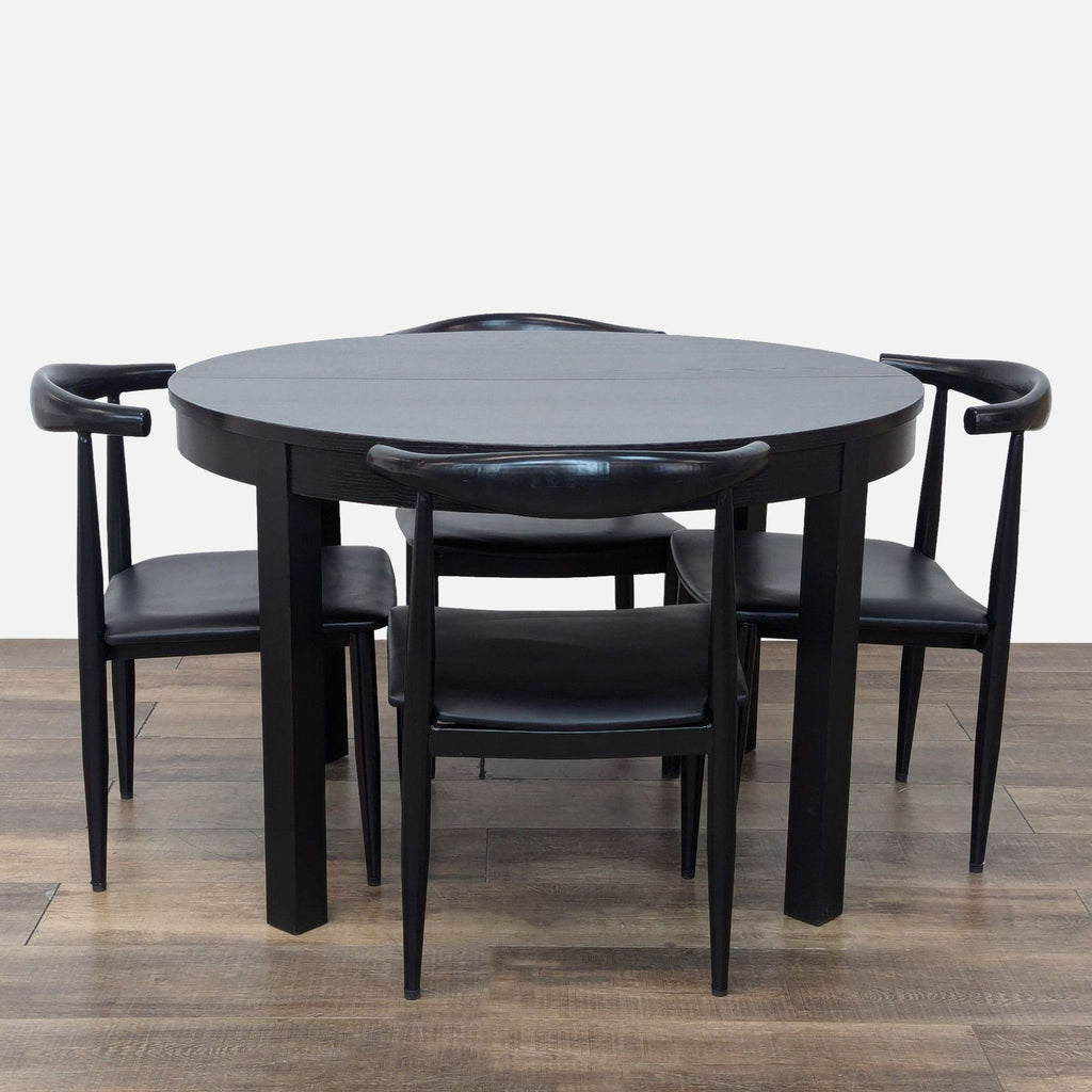 IKEA Black Modern Bjursta Round Extendable Dining Set with 4 Chairs