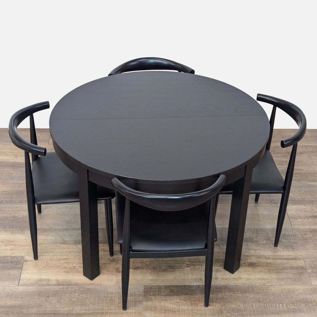 IKEA Black Modern Bjursta Round Extendable Dining Set with 4 Chairs
