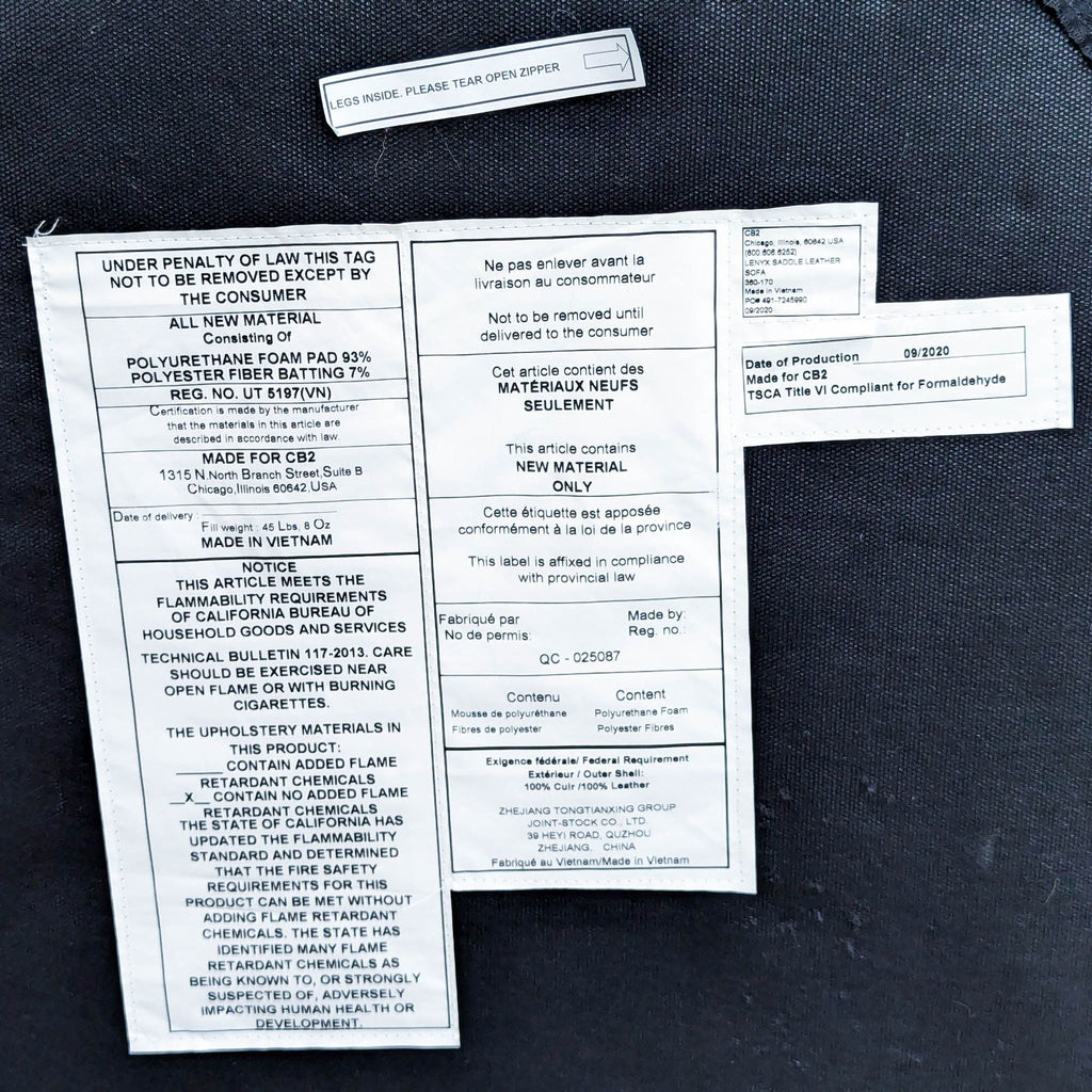 CB2 Lenyx Modern Leather 3-Seat Sofa