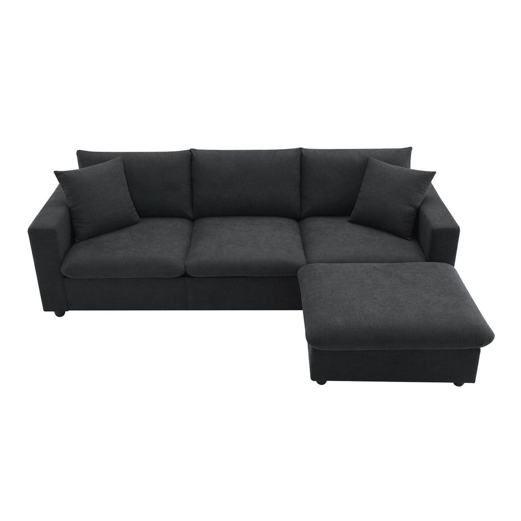 Contour & Co. Modern Black L-shaped Sofa with Ottoman - New In Box