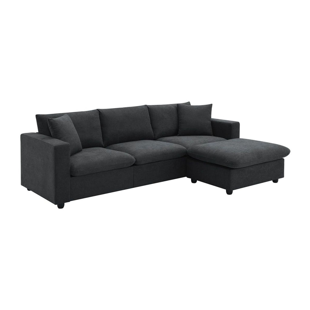 Contour & Co. Modern Black L-shaped Sofa with Ottoman - New In Box