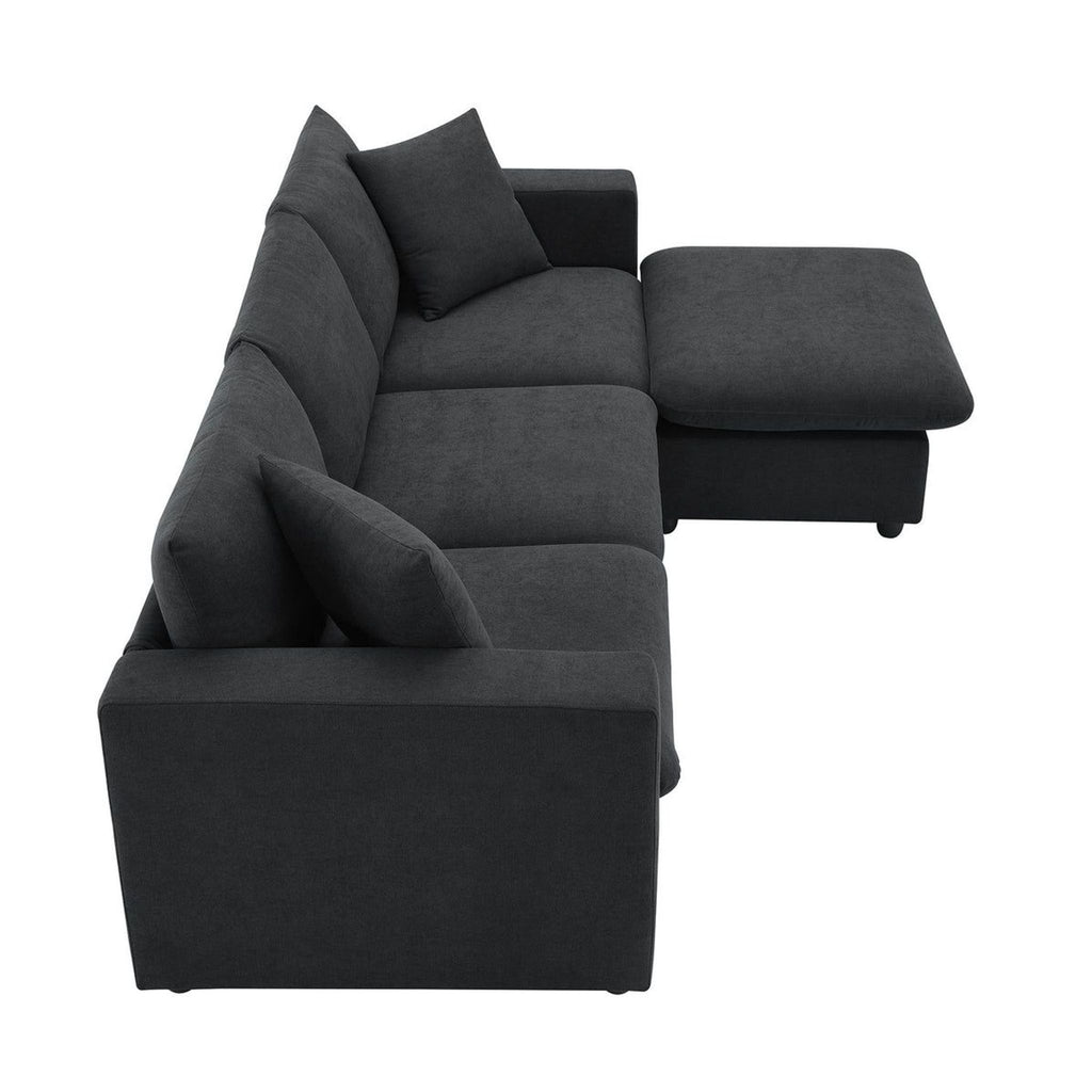 Contour & Co. Modern Black L-shaped Sofa with Ottoman - New In Box