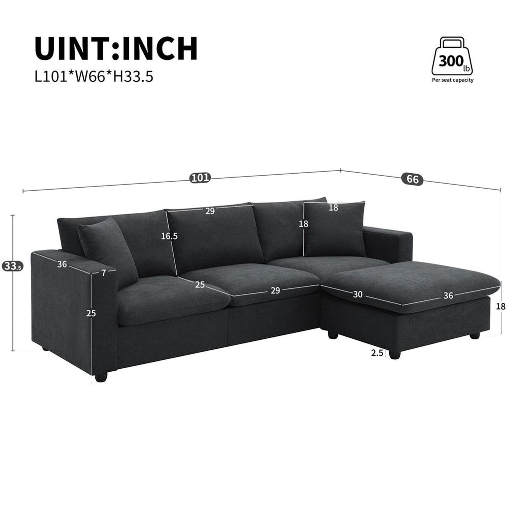 Contour & Co. Modern Black L-shaped Sofa with Ottoman - New In Box
