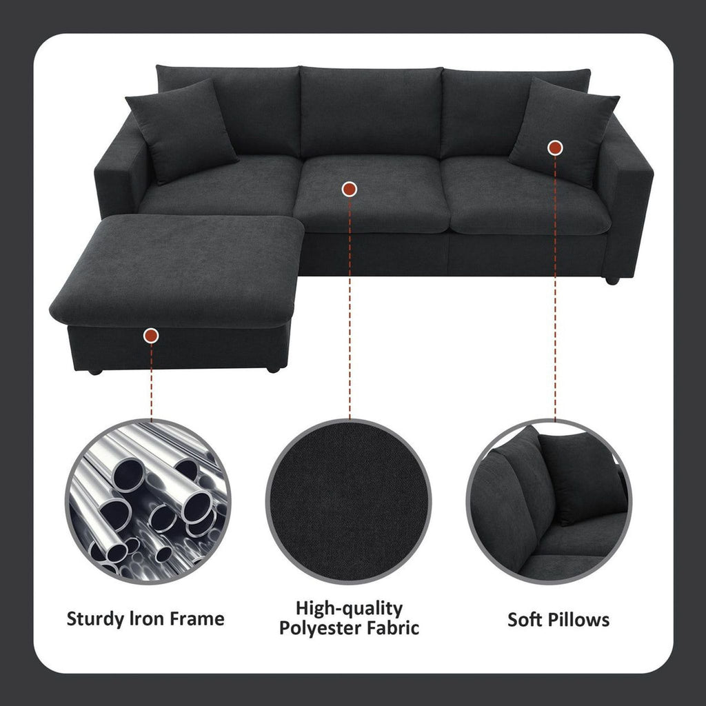 Contour & Co. Modern Black L-shaped Sofa with Ottoman - New In Box