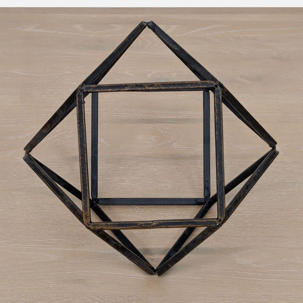 a wooden table with a clock on it 