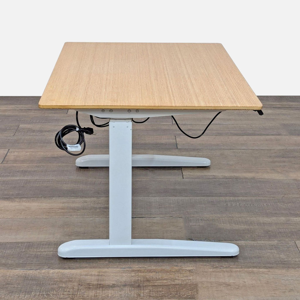 a wooden table with a wooden chair and a lamp 