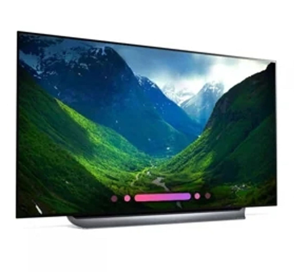 2. Angled view of the sleek Reperch OLED TV, displaying vibrant visuals with advanced AI ThinQ technology.