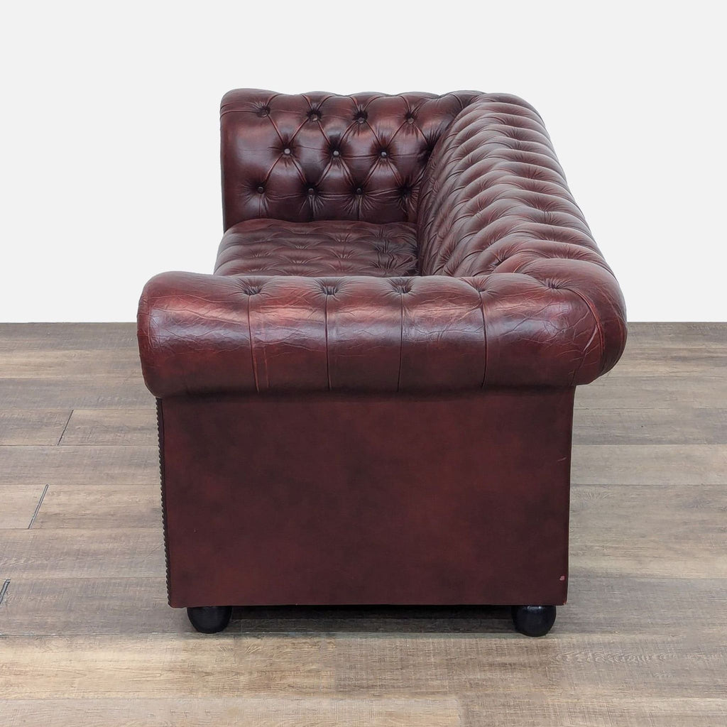 Pendragon Red Leather Classic Chesterfield 3-Seat Sofa