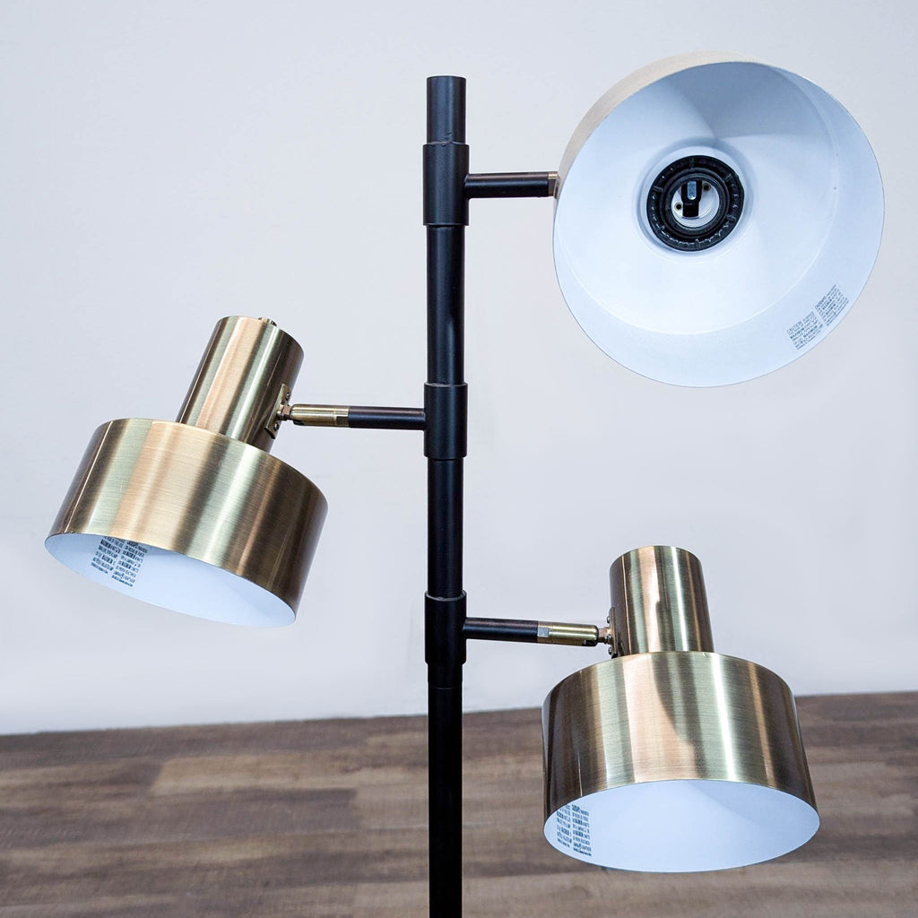 a lamp is lit up on a wooden table 