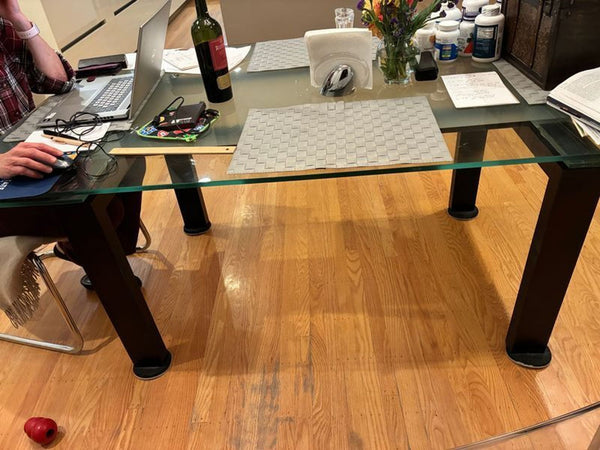 Sure! However, I do not see any images or detailed item descriptions attached or provided. If you upload the images or give a description of the dining table, I can create the alt texts as requested. Please provide the images or details, and I'll help right away!