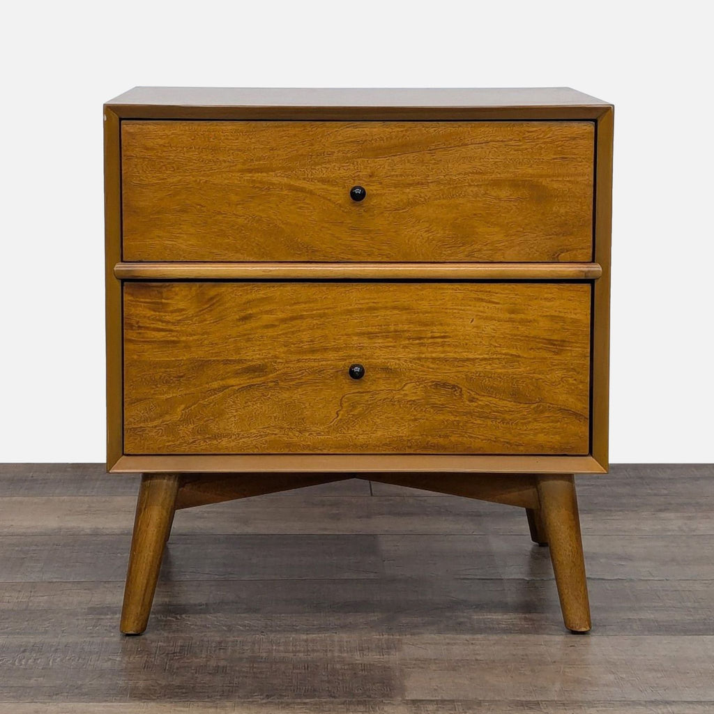 a wooden dresser with a wooden headboard 