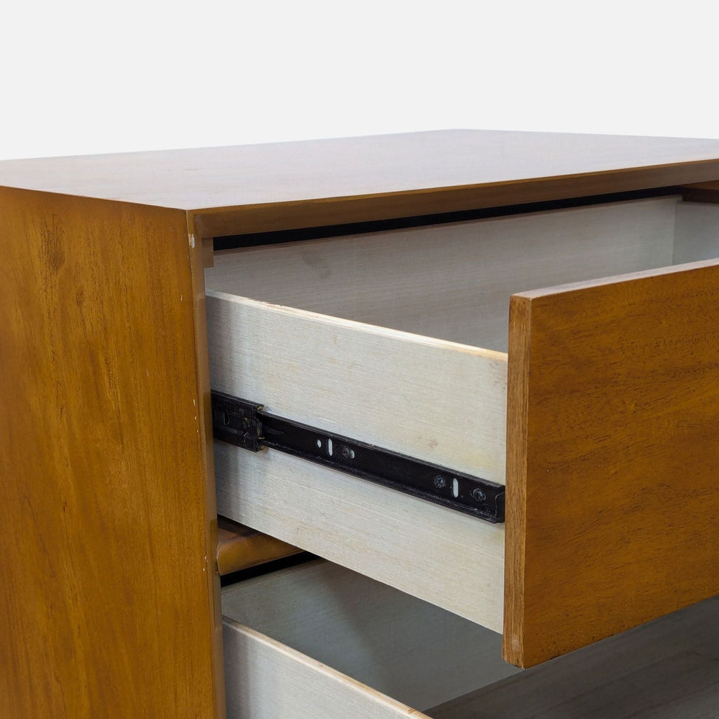 a wooden cabinet with a wooden head board 