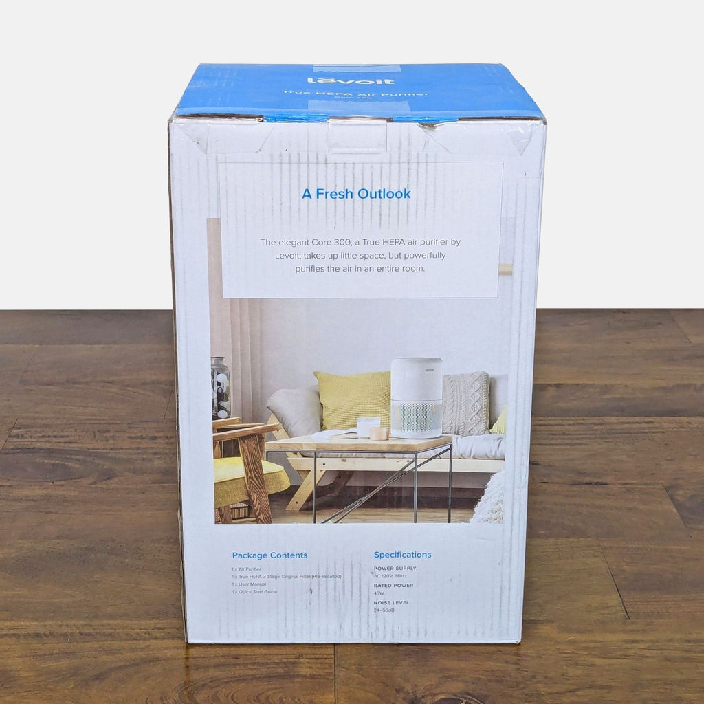 a box of food sitting on top of a wooden table 