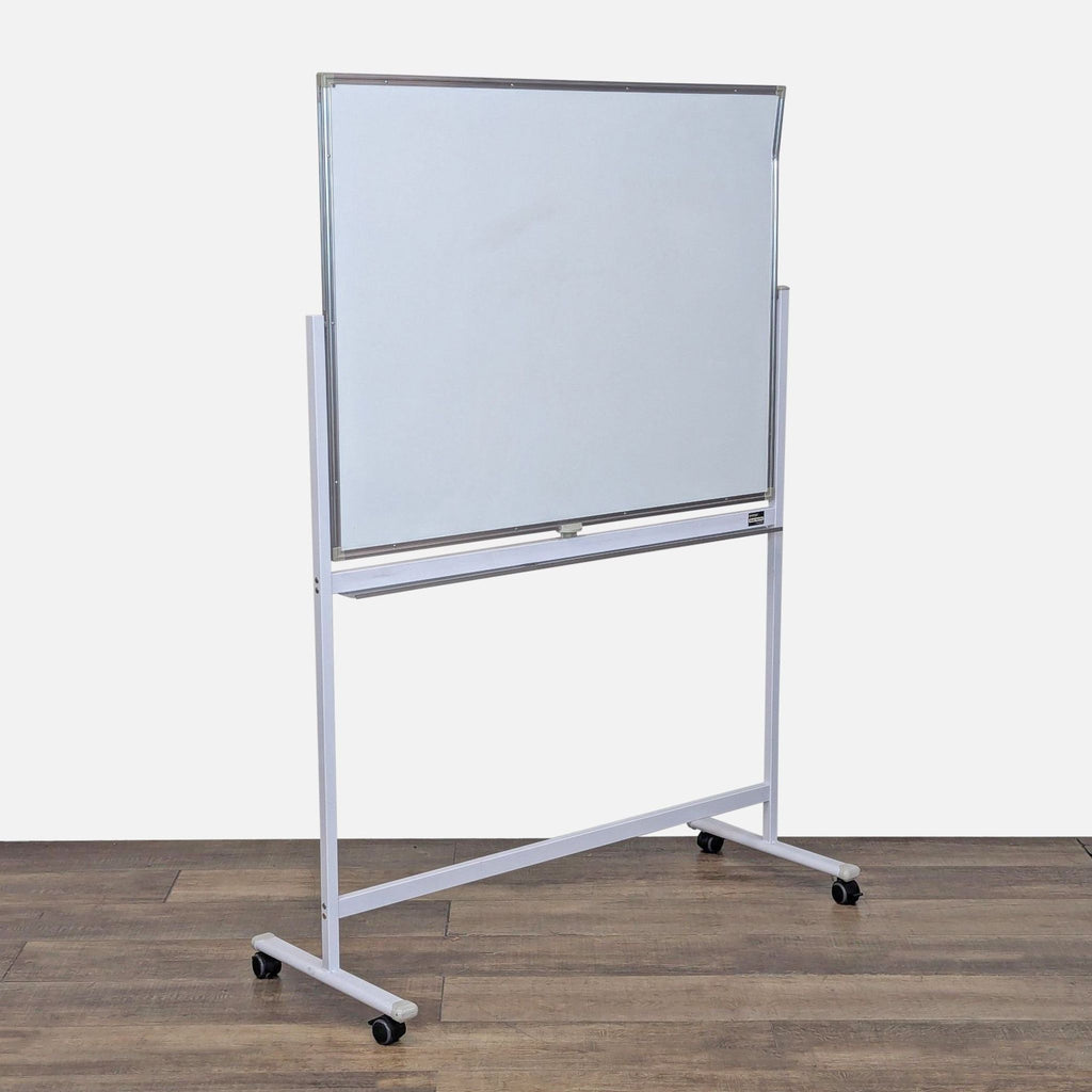 Side angle of Viotek two-sided whiteboard on rolling stand.
