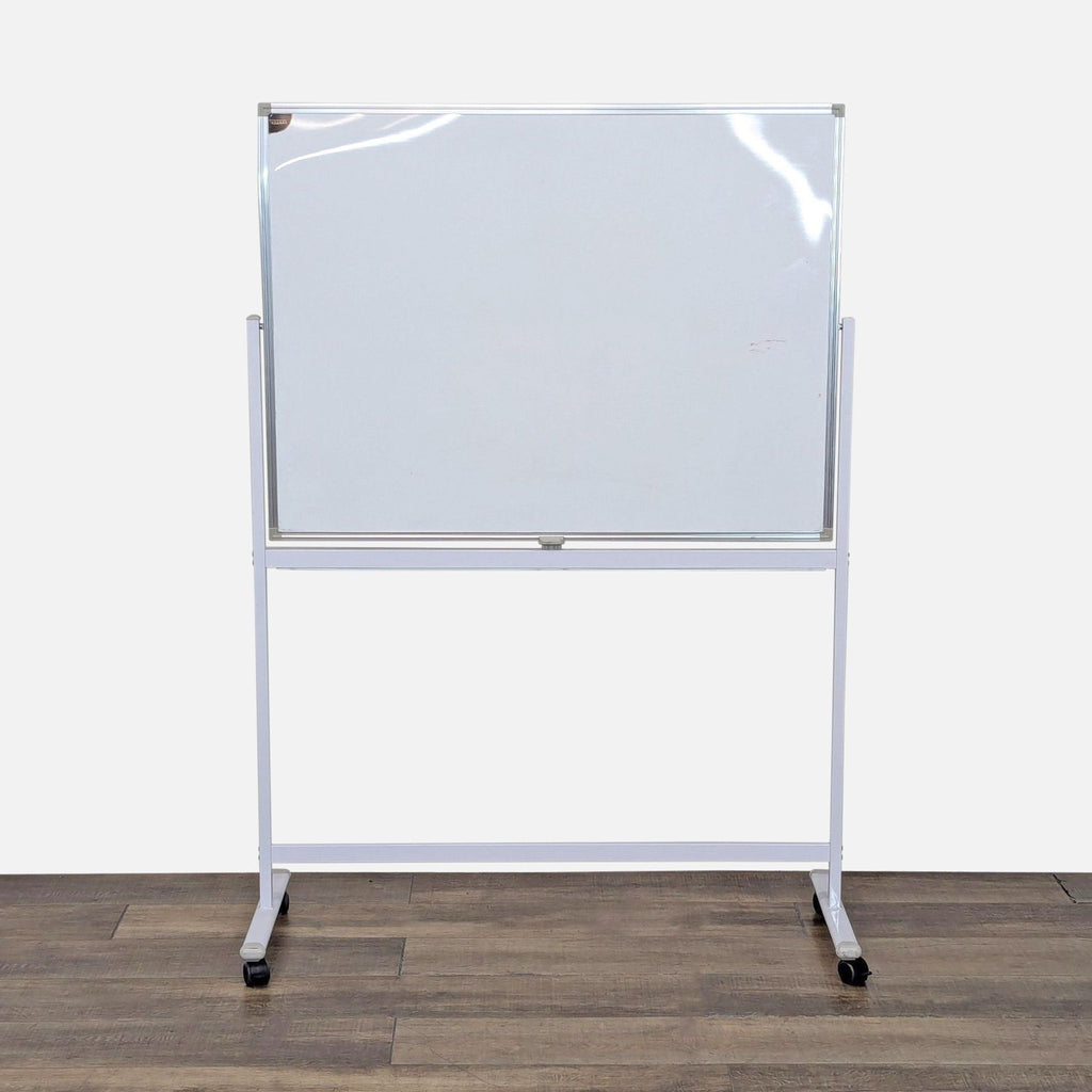 Front view of the Viotek double-sided mobile whiteboard with tray.