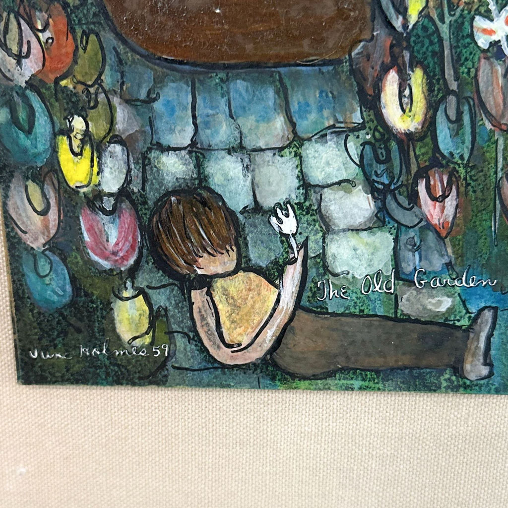 a painting of a stone wall with a bird on it 