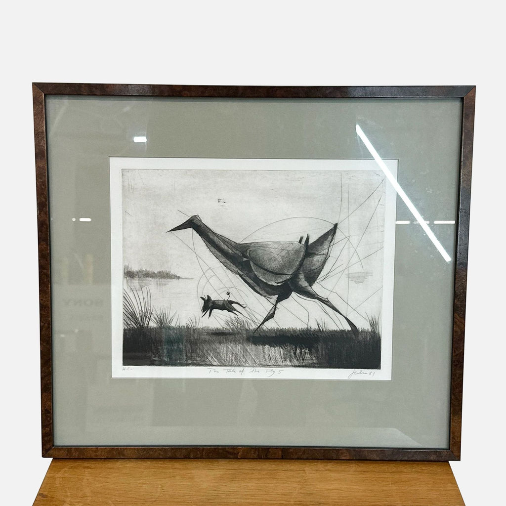 a painting of a painting of a bird on a wall 