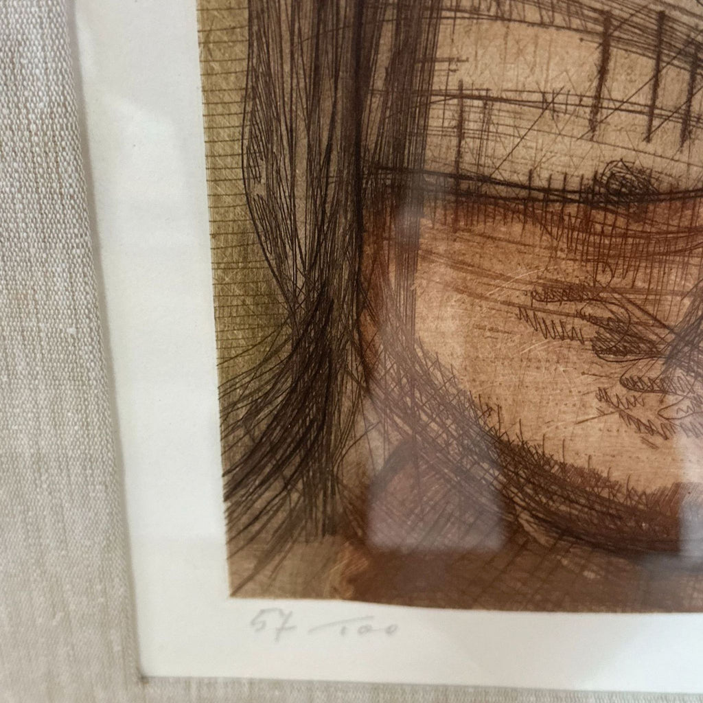 Framed Etienne Ret "Girl At Piano" Original Etching Signed by Artist