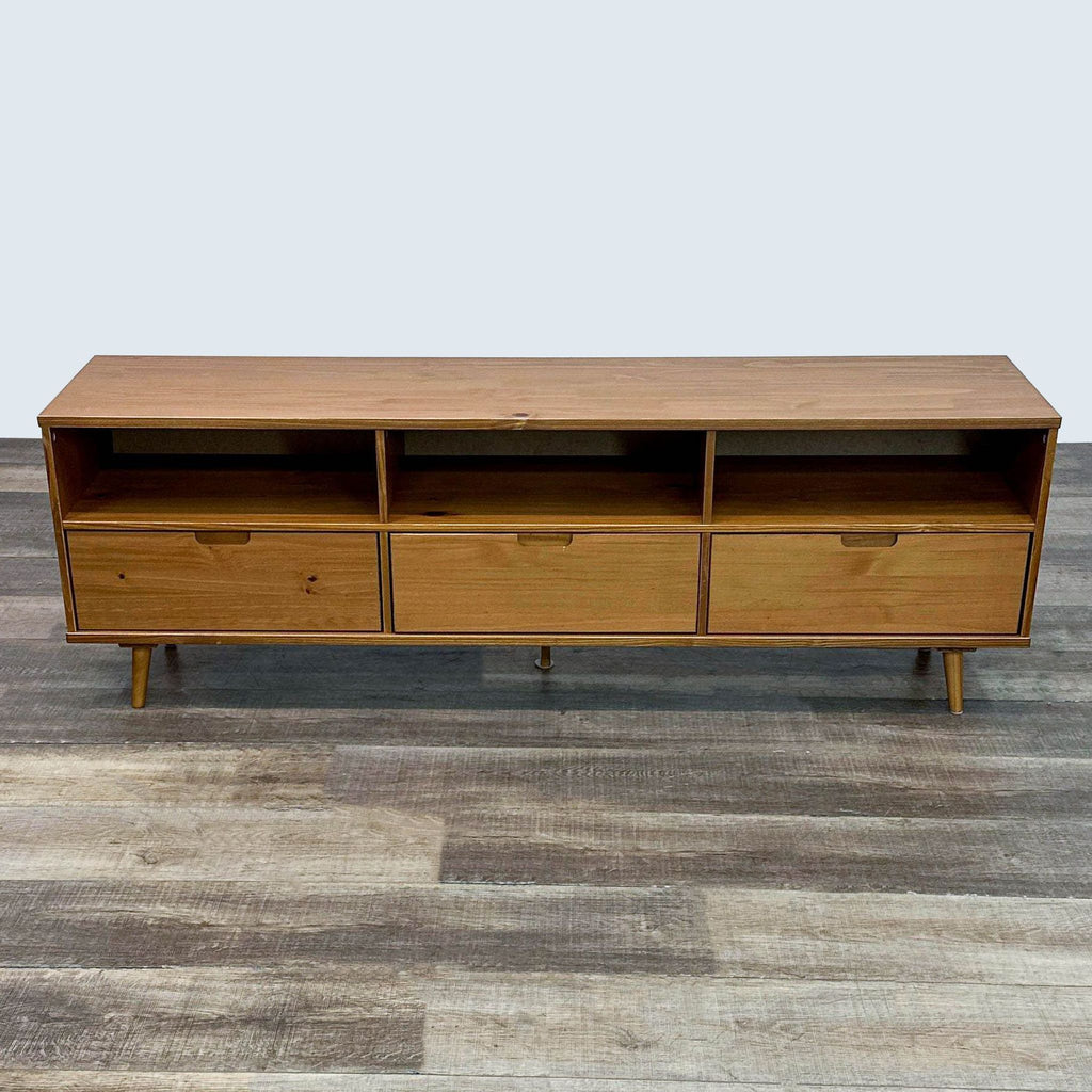 a wooden cabinet with a wooden floor 