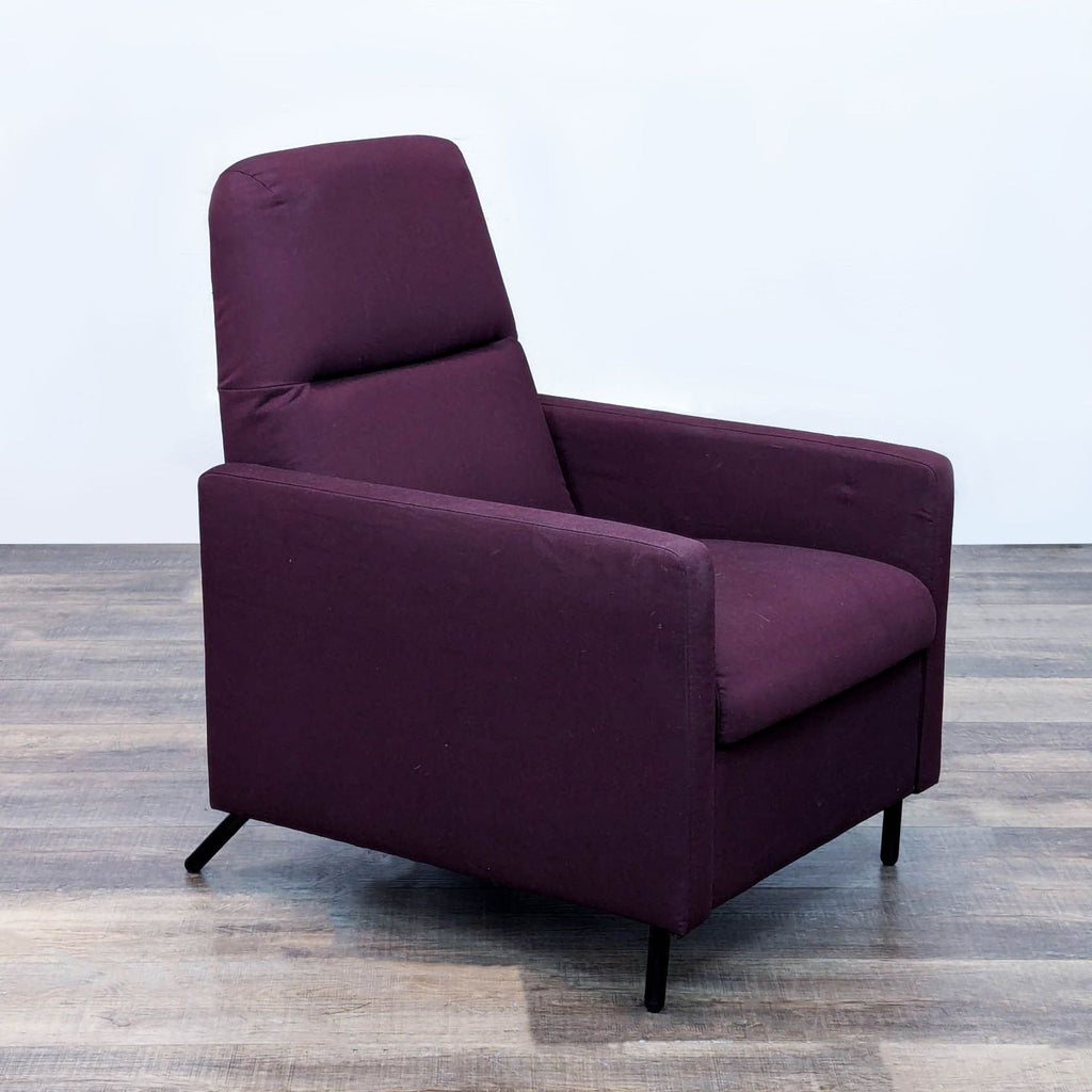 Angled view of the Gistad recliner showcasing modern design and purple fabric.