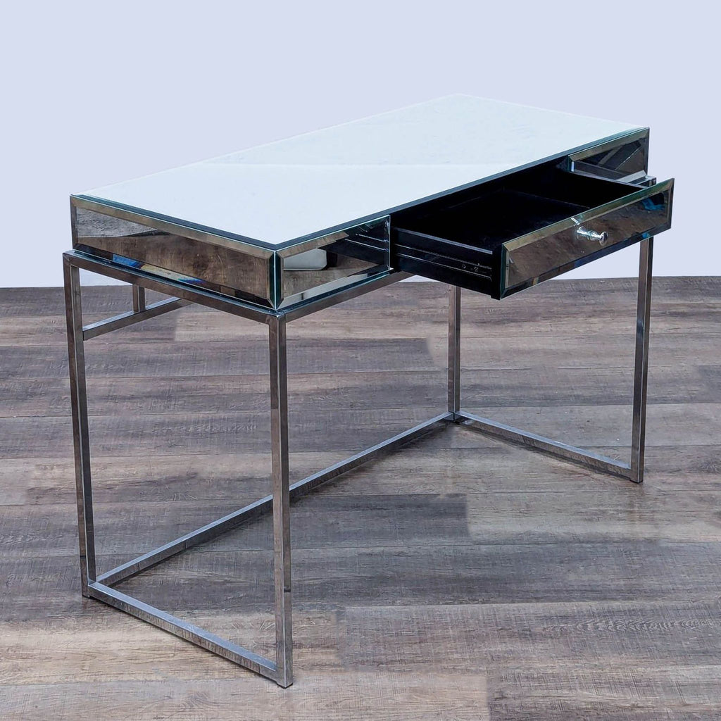 Modern Mirrored Desk with Sleek Metal Frame