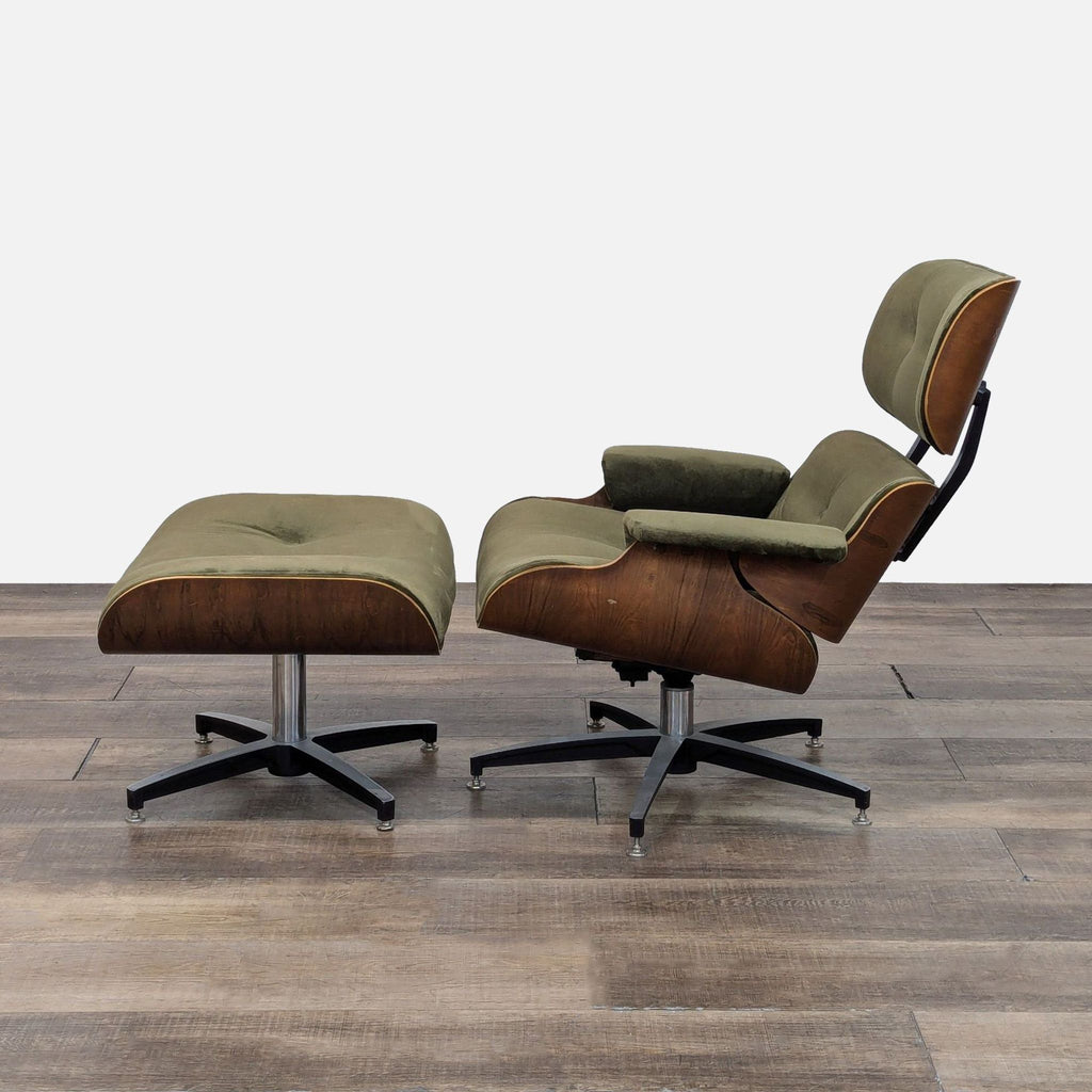 Vintage Eames Replica Green Lounge Chair with Ottoman