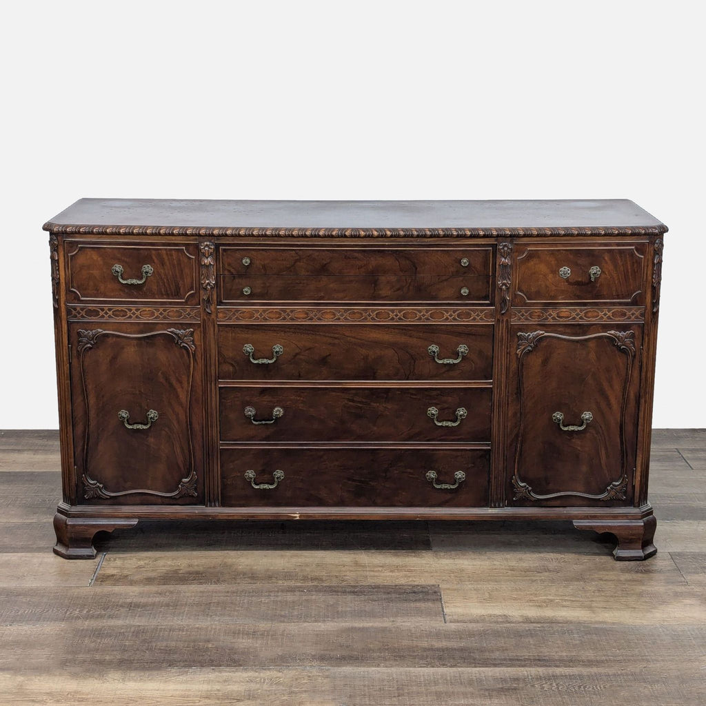 a wooden cabinet with a wooden head board 