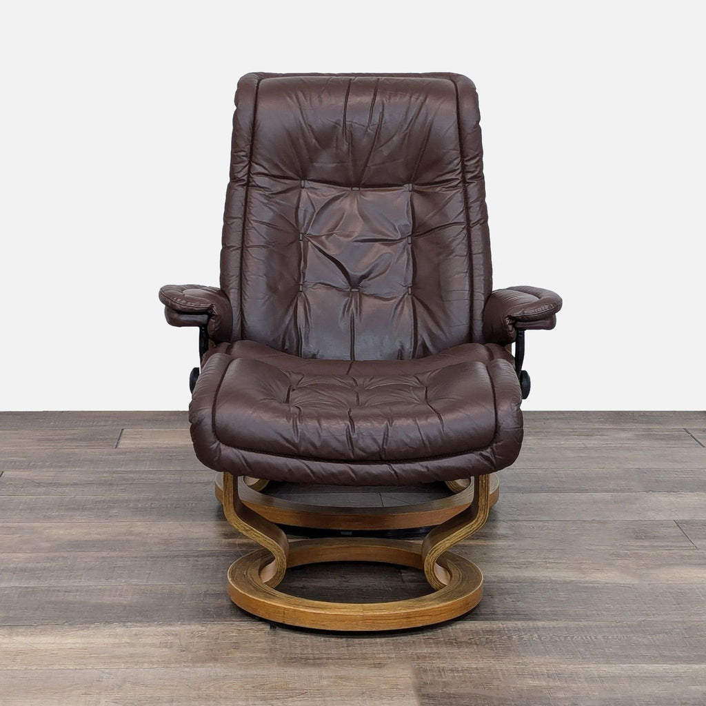 Ekornes Stressless Leather Reclining Swivel Chair and Ottoman